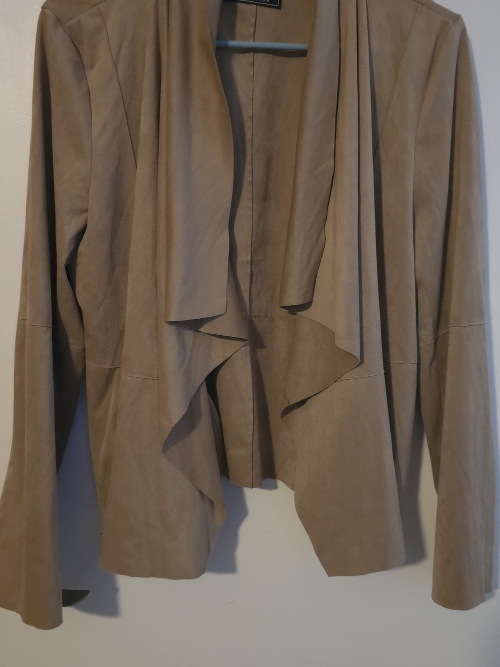 Draped Open Front Women's Blazer in Taupe